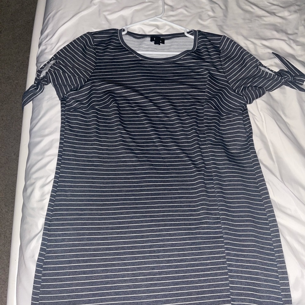 Blue and white striped dress.